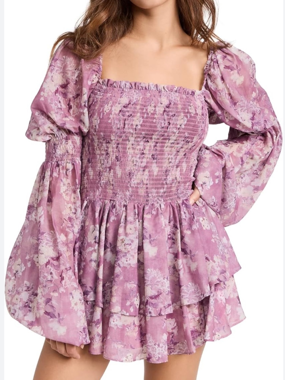 Caroline Constas Dress Alexa Floral Puff Sleeve Ruffle‎ Mini Balletcore S